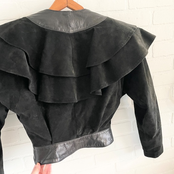 Vintage Danier Y2K Real Leather Jacket Crop Statement ruffled collar Mobwife S - Picture 8 of 12